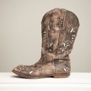 Roper Women 7.5 Brown Distressed Leather Silver Floral Cutout Cute Cowgirl Boots